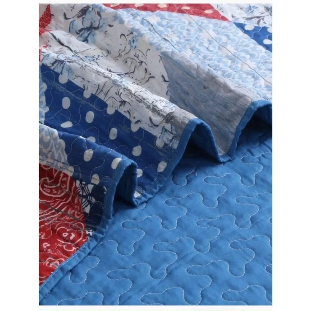 Vintage Style Liberty Star Printed Quilted Throw Blanket Americana Patriotic